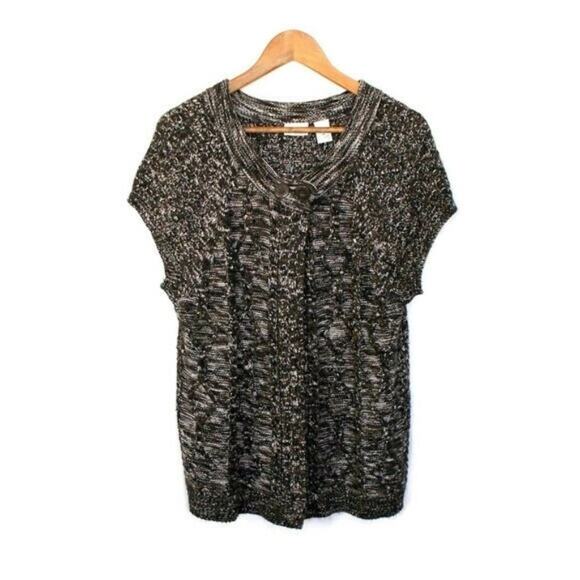 Kim Rogers Brown & White Knit Sleeveless Sweater Cardigan Sz XL - Picture 1 of 6